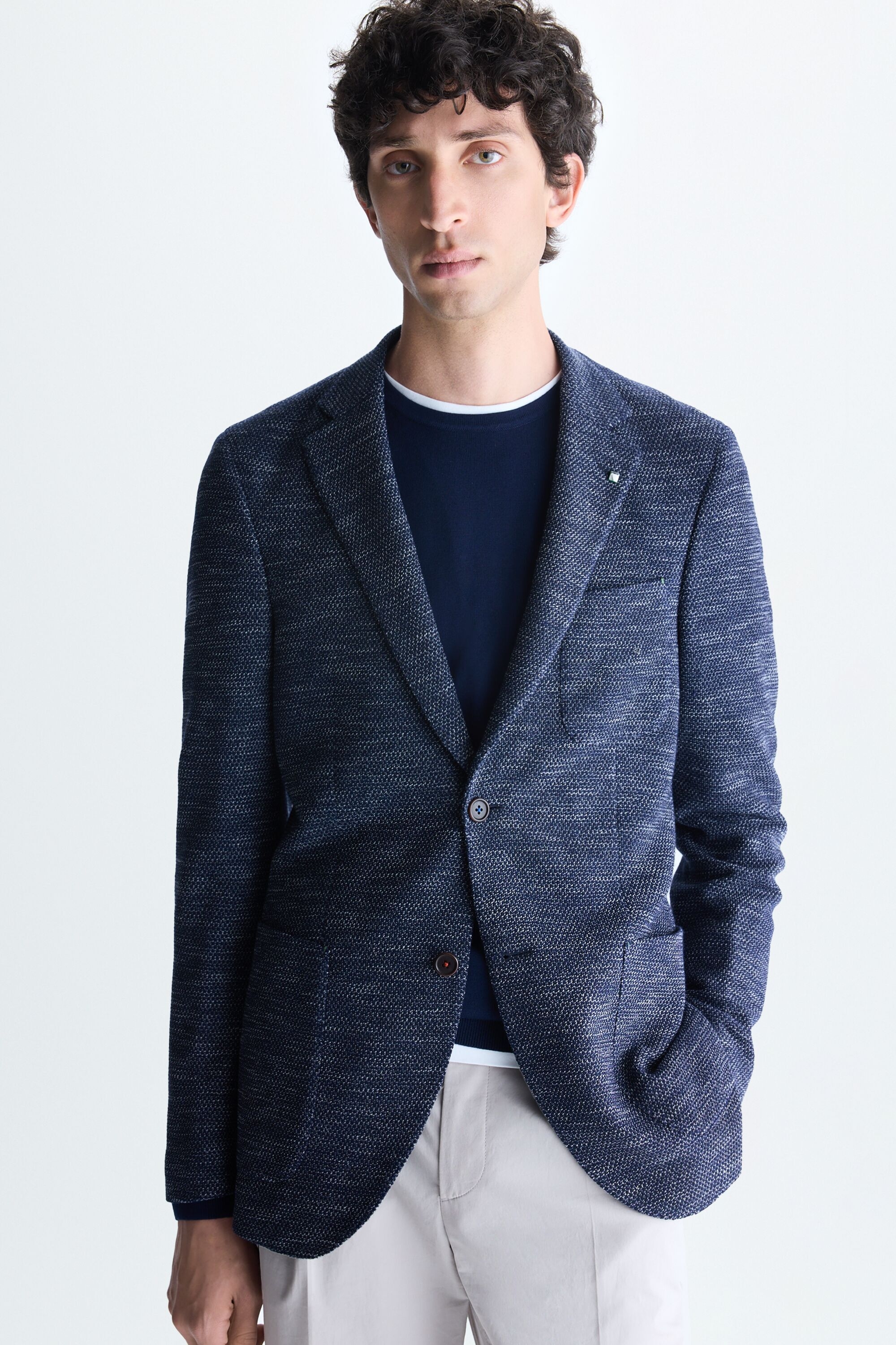 Mottled textured wool knit relaxed fit blazer