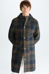 Chequered wool neoprene duffle coat