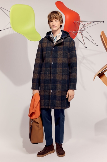 CHEQUERED WOOL NEOPRENE DUFFLE COAT