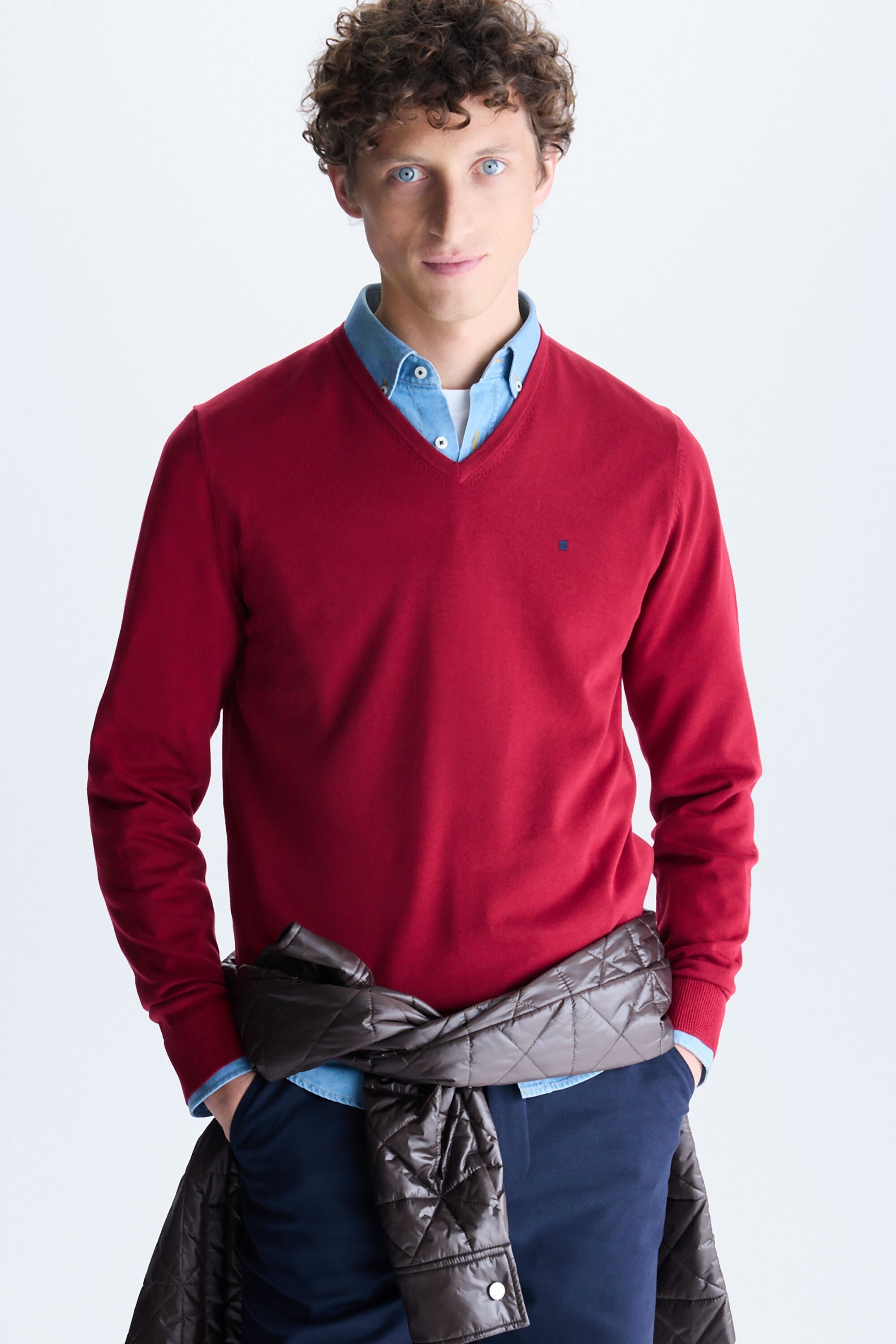 V-neck pima cotton sweater