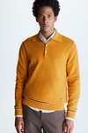 Polo collar textured cotton sweater