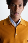 Polo collar textured cotton sweater