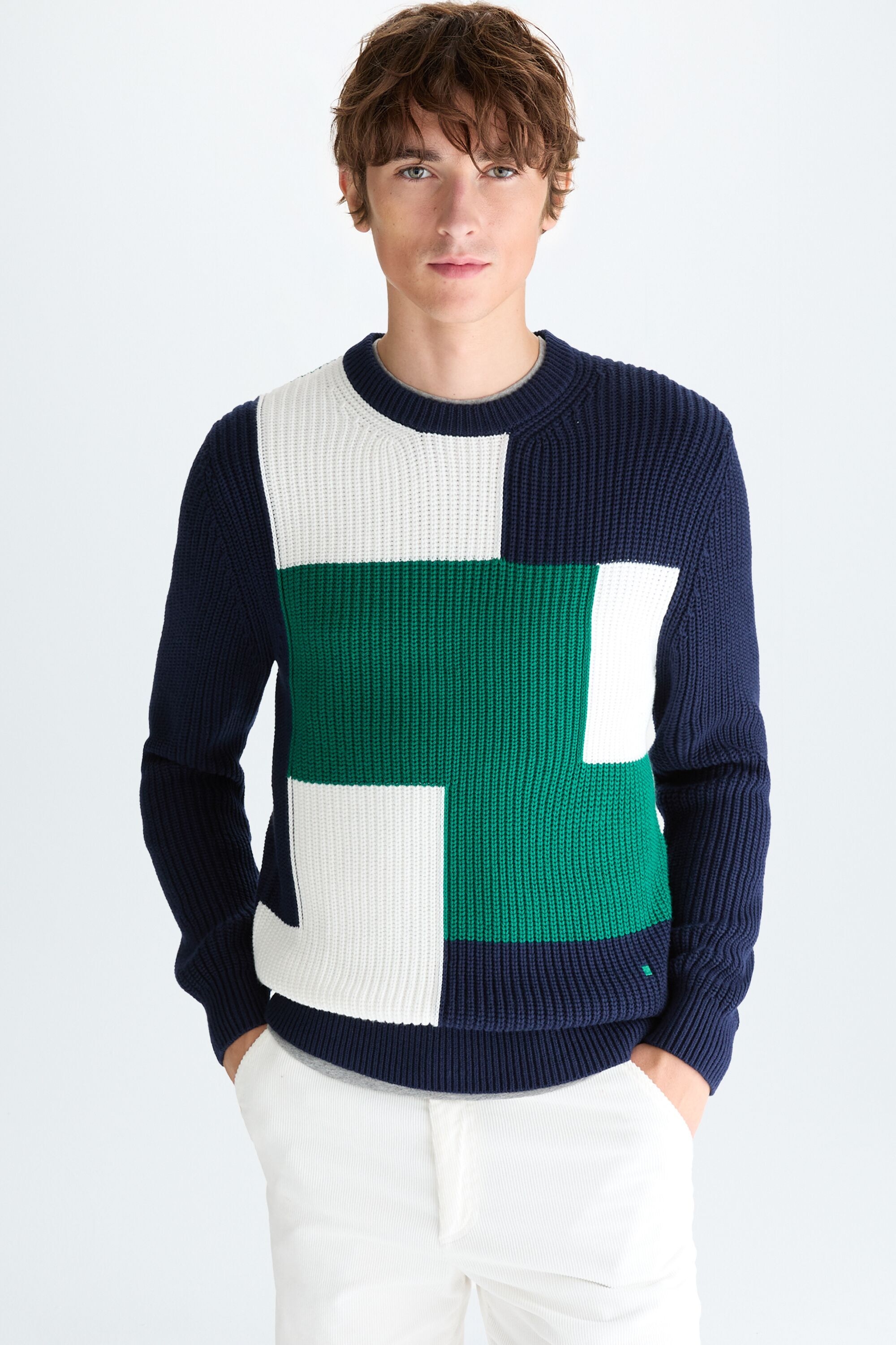 Colorblock intarsia cotton sweater