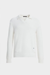 Polo collar textured cotton sweater