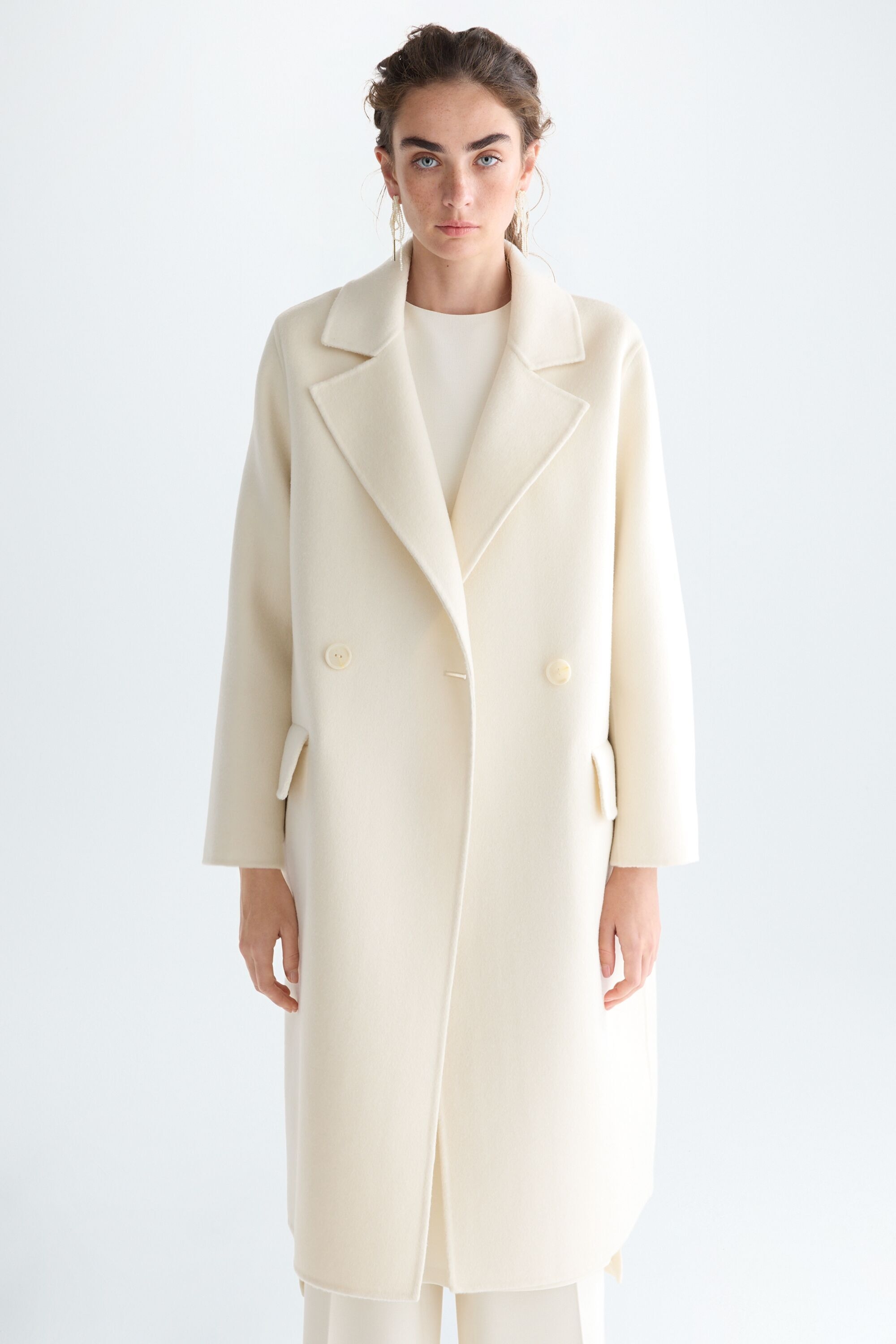 Double-faced wool straight-fit double-breasted tailored coat