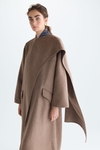 Scarf-detailed double-faced wool long coat