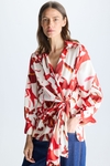 Cala Frida print twill fitted wrap shirt