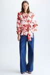 Cala Frida print twill fitted wrap shirt