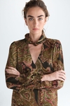 Paisley print crinkle satin A-line blouse