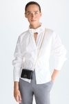 Eyelet-detailed poplin fitted shirt with mandarin collar