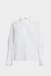 Eyelet-detailed poplin fitted shirt with mandarin collar