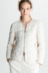 Cube-shaped quilted nylon A-line short jacket