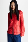 Cube-shaped quilted nylon A-line short jacket