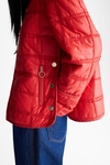 Cube-shaped quilted nylon A-line short jacket