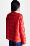 Cube-shaped quilted nylon A-line short jacket