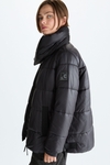 High-neck quilted nylon A-line coat