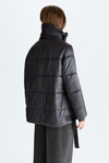 High-neck quilted nylon A-line coat