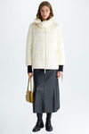 High-neck quilted nylon A-line coat