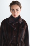 Gathered waist fur oversize coat