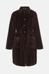 Gathered waist fur oversize coat