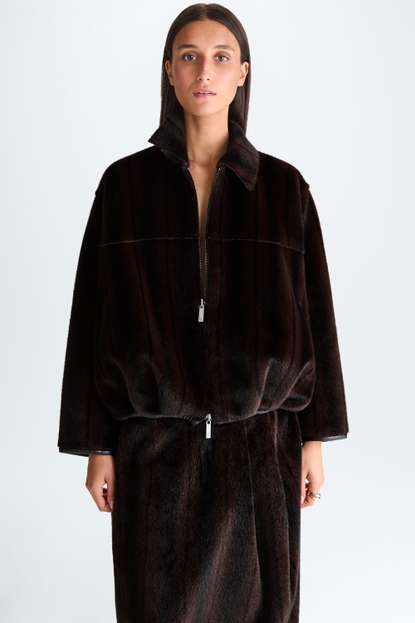 FUR FAUX LEATHER COCOON REVERSIBLE SHORT COAT