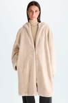 Hooded fur nylon cocoon reversible coat