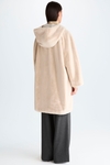 Hooded fur nylon cocoon reversible coat