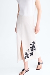 Flowery print twill straight-fit midi skirt