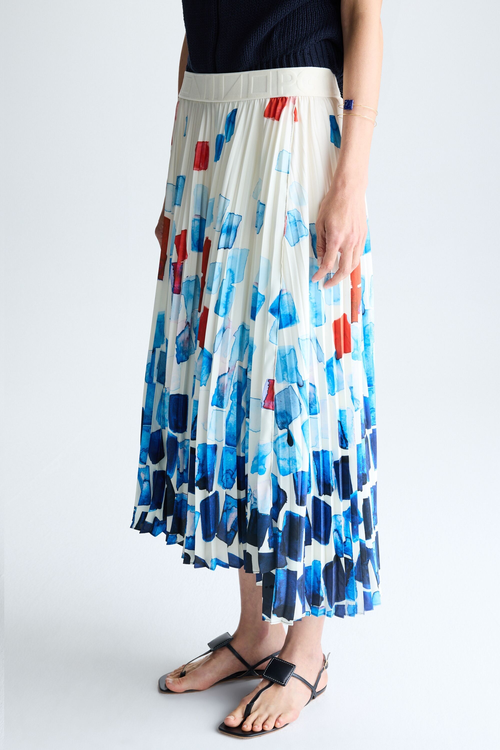 Cubo Acuarela print twill pleated skirt