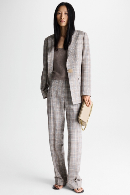 CHEQUERED DOUBLE-FACED STRAIGHT-LEG TROUSERS