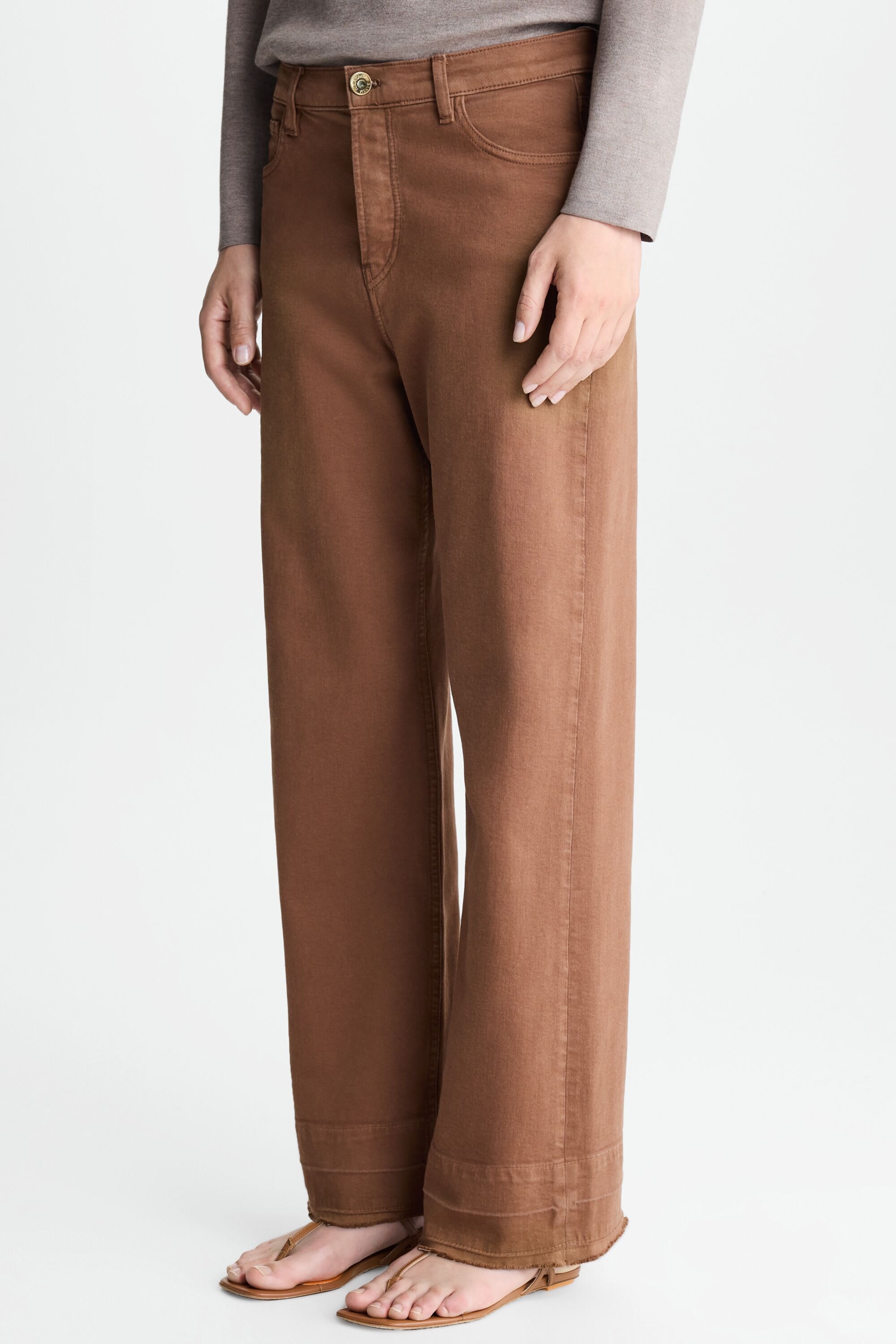 FRAYED TWILL STRAIGHT-LEG TROUSERS