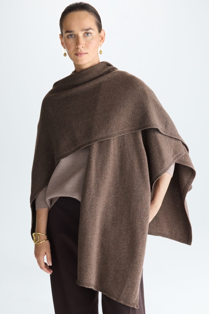 WOOL KNIT SCARF-STYLE CAPE