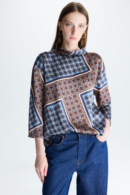 CUBIFLOR PRINT TWILL JERSEY A-LINE T-SHIRT