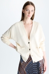 Pocket-detailed fleece satin cocoon cardigan