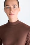 Mock neck stretch-knit fitted t-shirt