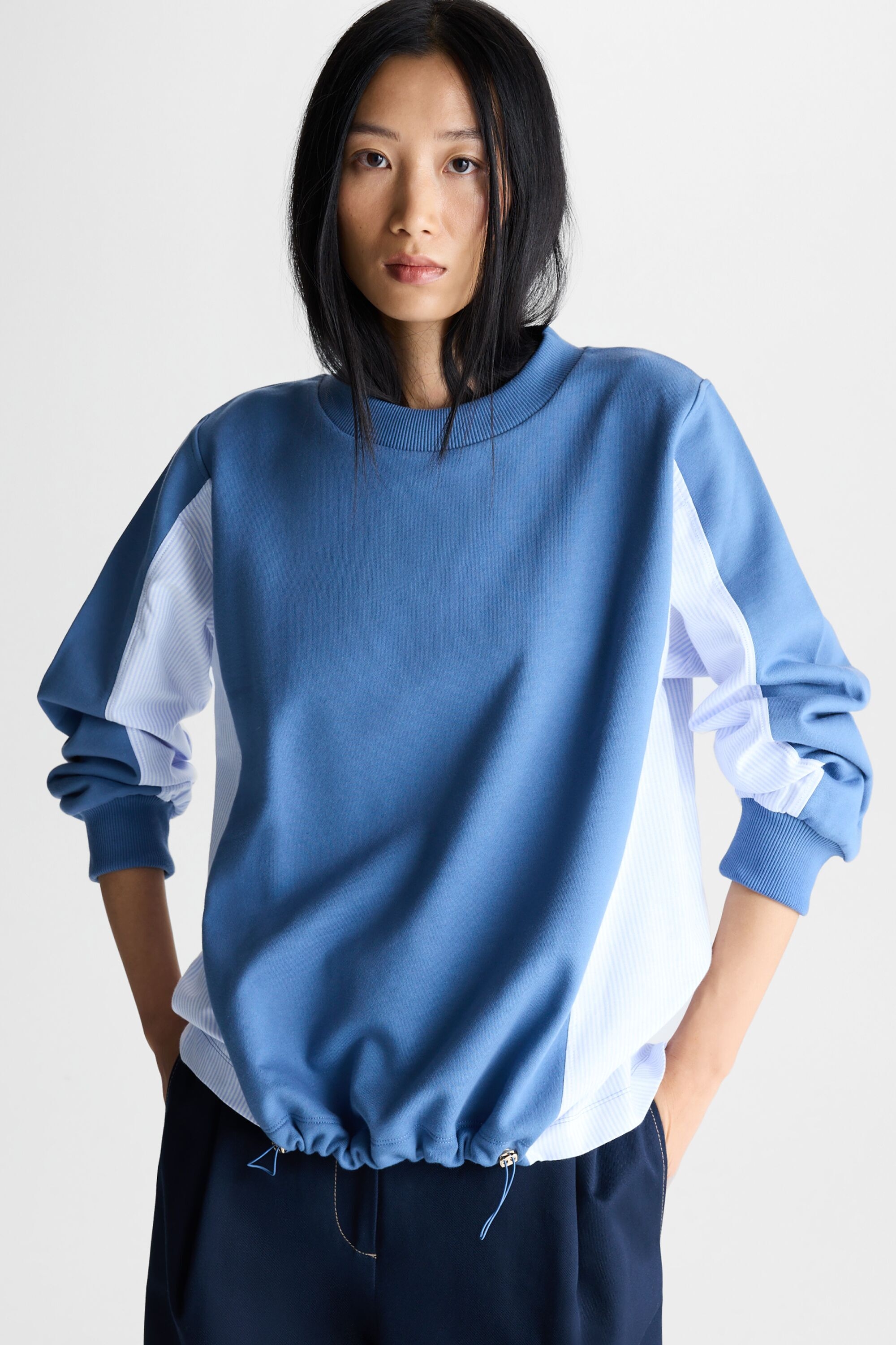 Fleece poplin A-line sweatshirt