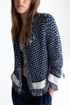 Fancy tape boucle woven A-line short jacket