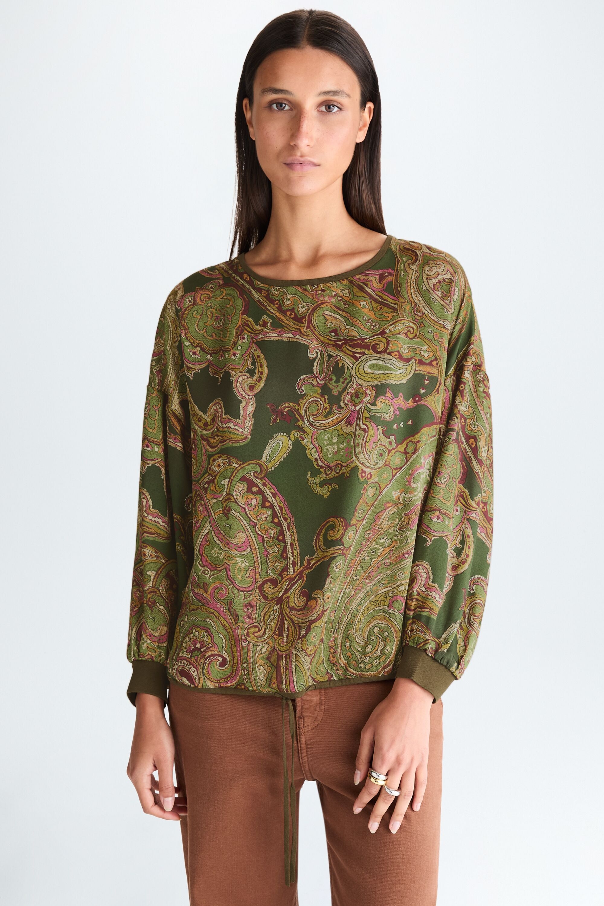 Paisley print twill oversize top