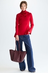 Detachable turtleneck stretch-knit fitted sweater