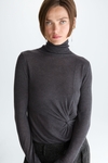 Turtleneck draped knit fitted sweater