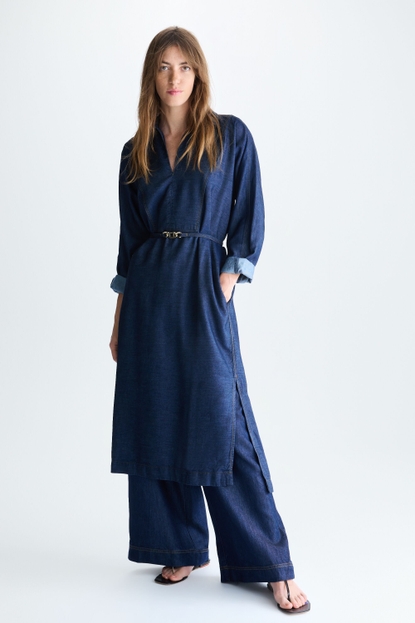 CHAIN DENIM OVERSIZE MIDI DRESS