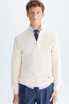 Half-zip cube textured cotton sweater