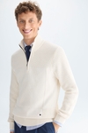 Half-zip cube textured cotton sweater