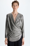 Draped metallic wrap fitted top