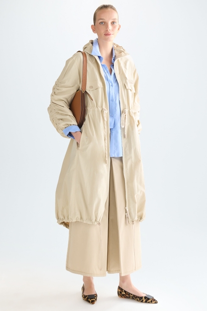 HOODED NYLON OVERSIZE TRENCH COAT