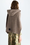 Hooded wool mohair open poncho