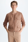 Origami-quilted faux-leather bouclé straight-fit jacket