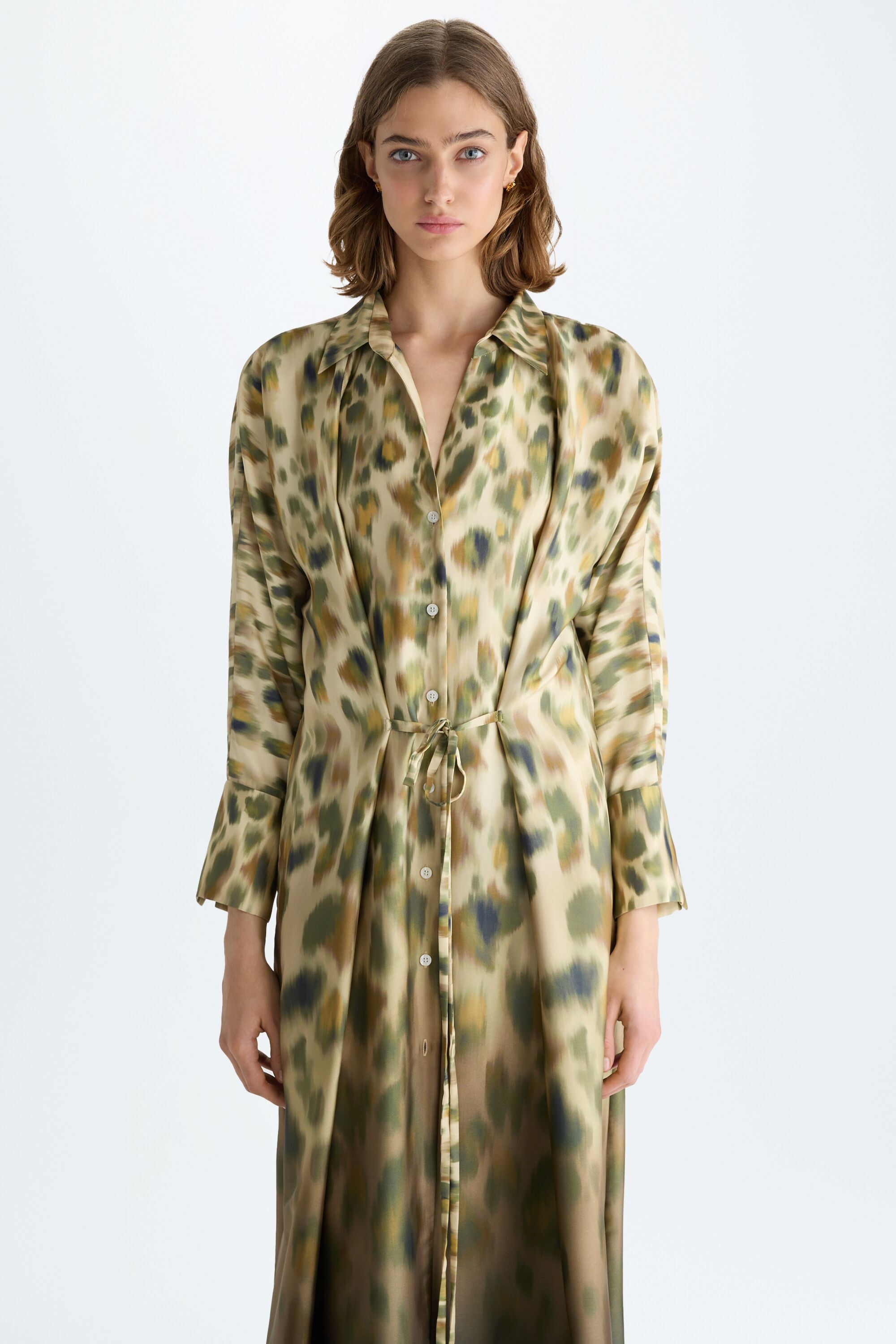 Print twill oversize midi shirt dress