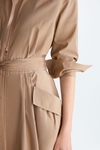 Belt-detailed technical A-line midi shirt dress